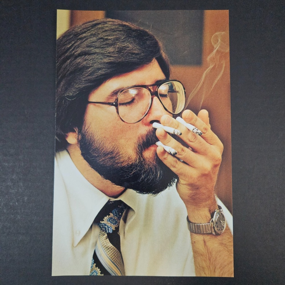 1980 Bearded Man Smoking Three 3 Cigarettes Vintage Magazine‎ Photo Page Watch